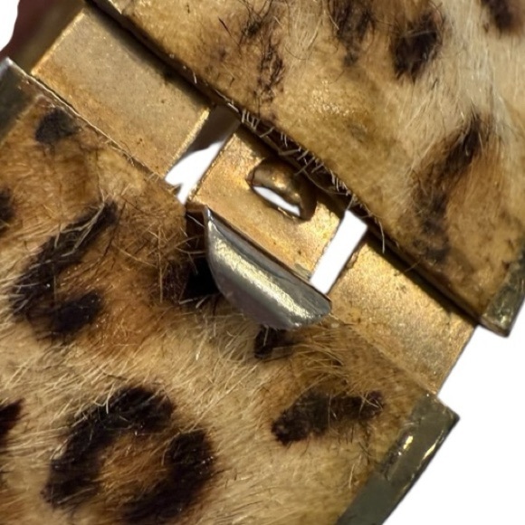 Vintage Animal Print Brown Leopard Fur ( faux ?) 1”W Statement Bracelet - Picture 9 of 10